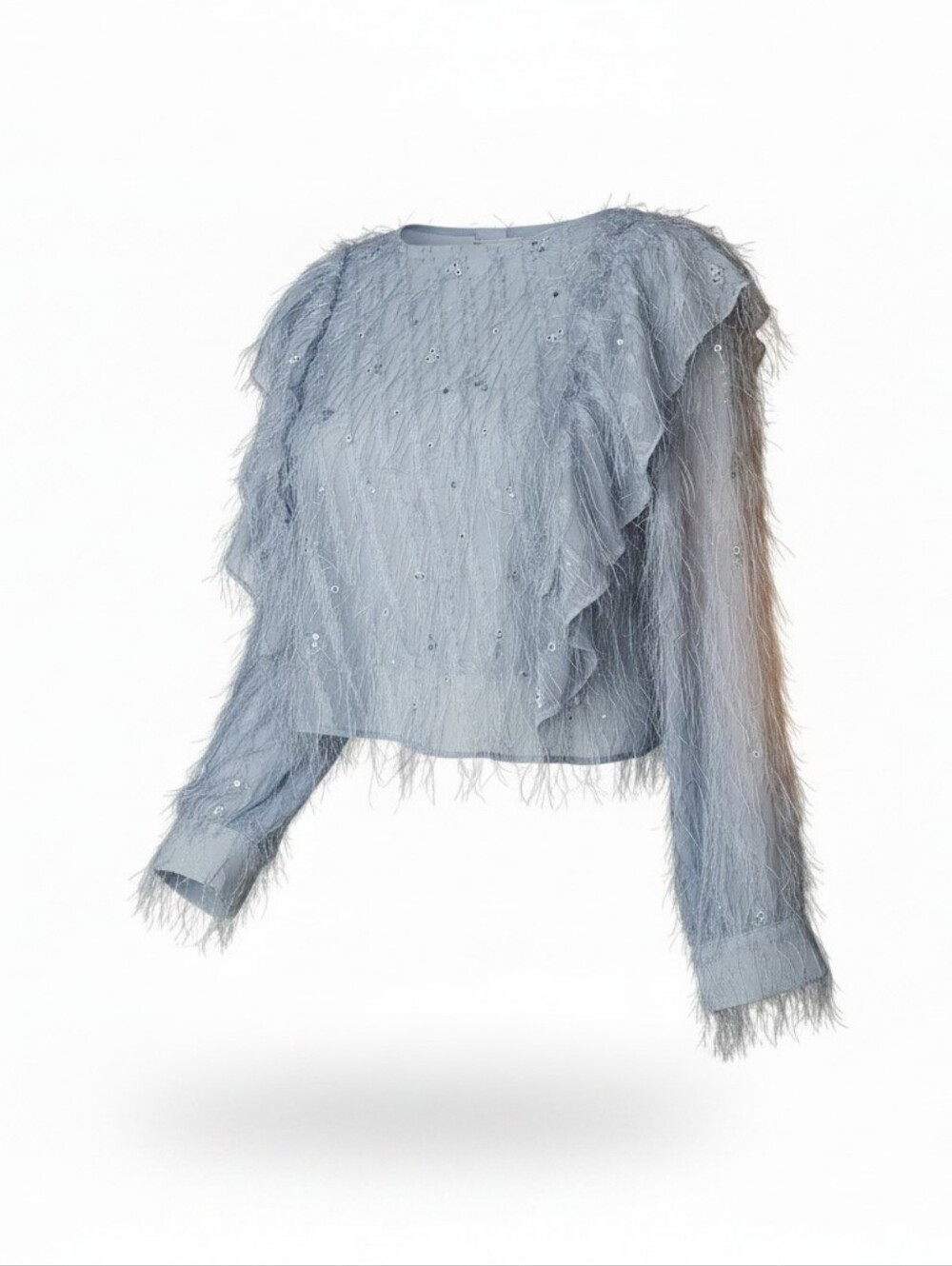 Zara Blue Feathered Sequin Small Crop Top - Picture 5 of 5
